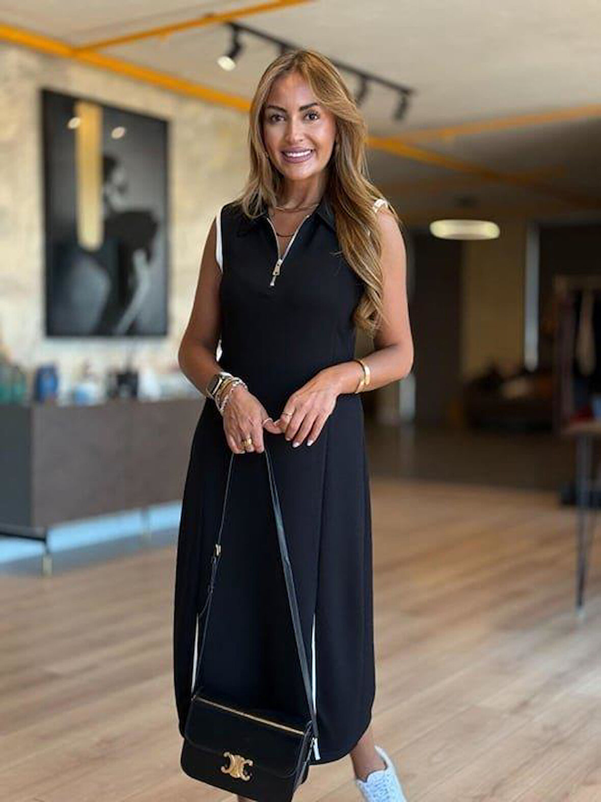 Kadın Modal Kumaş Fermuarlı Kolsuz Midi Boy Elbise