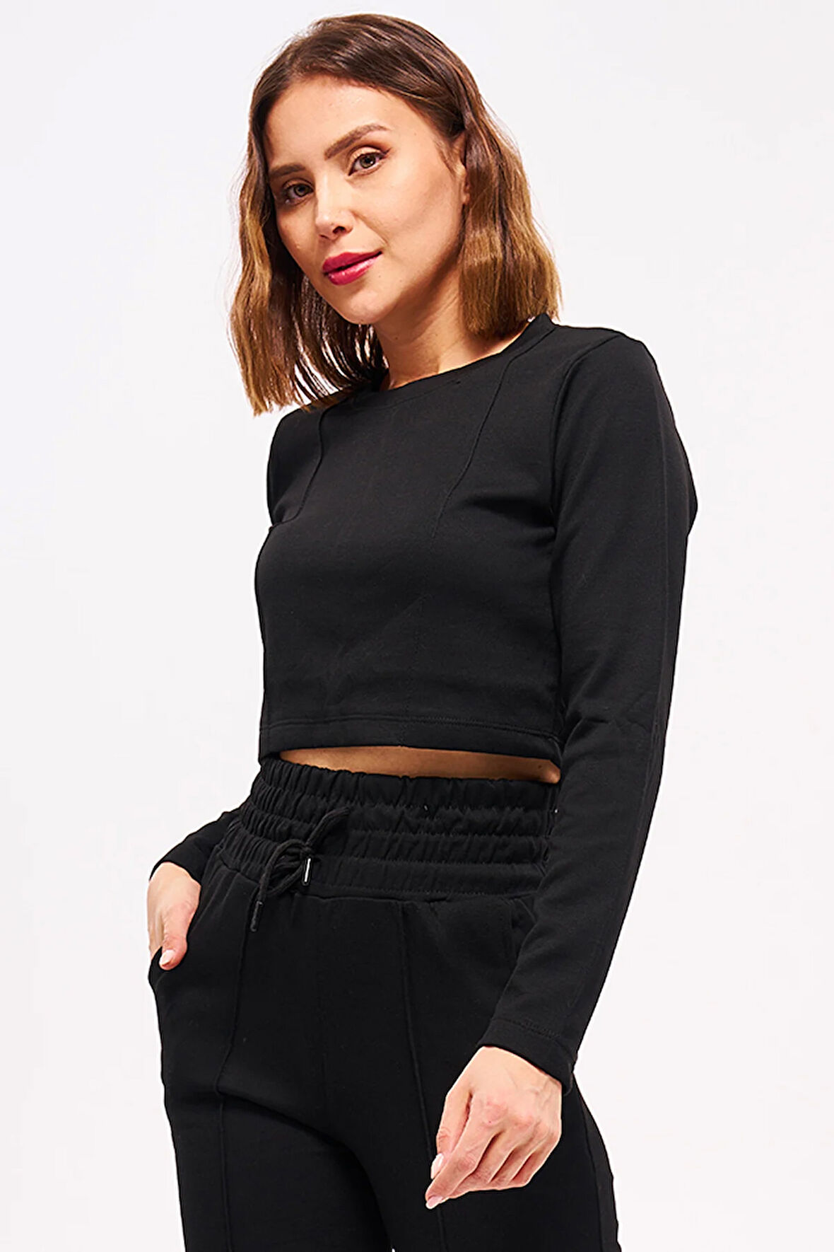 Kadın Çimalı Crop Sweatshirt