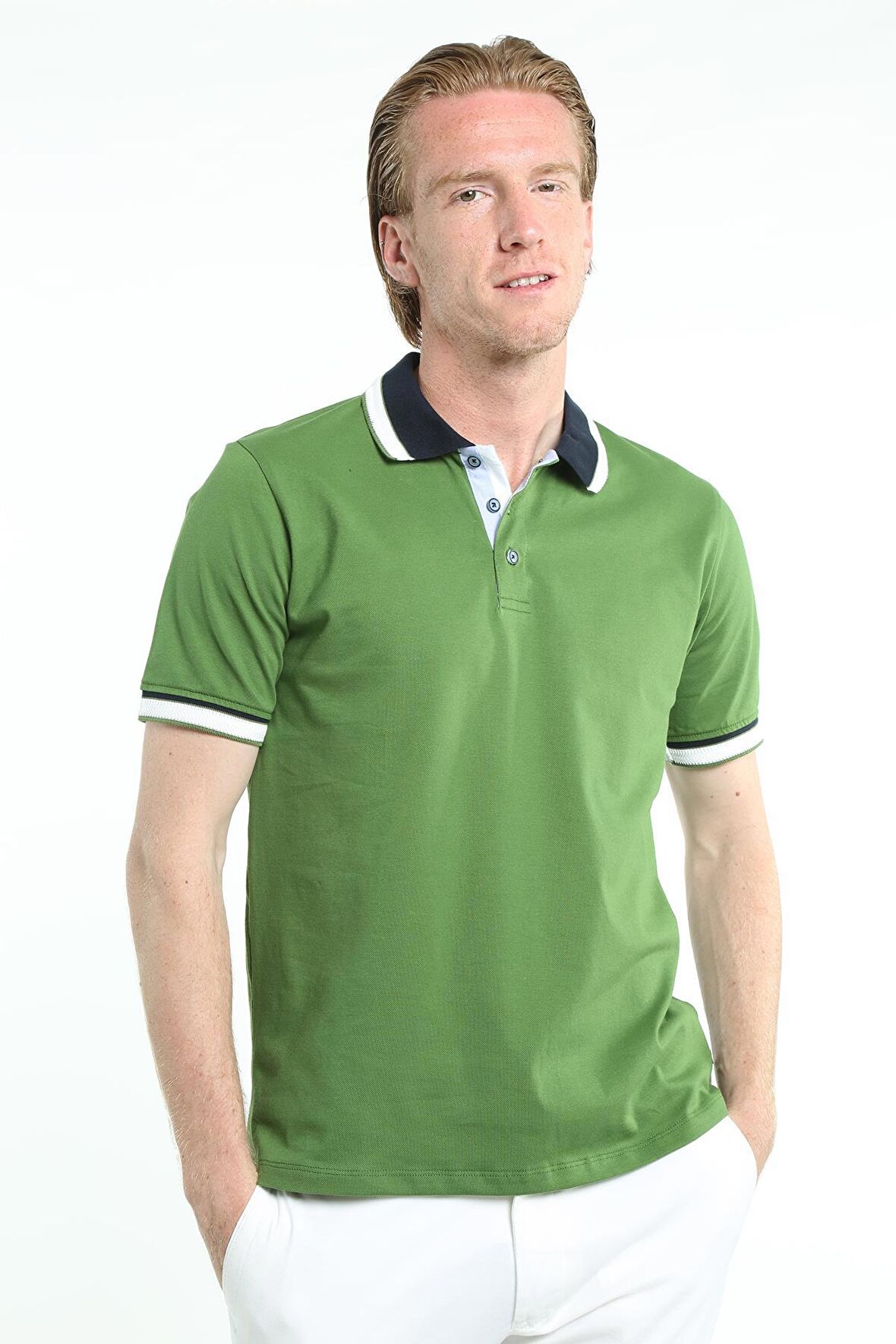 İntersivin Normal Kesim Polo Yaka Dokulu %100 Pamuk Erkek T-Shirt