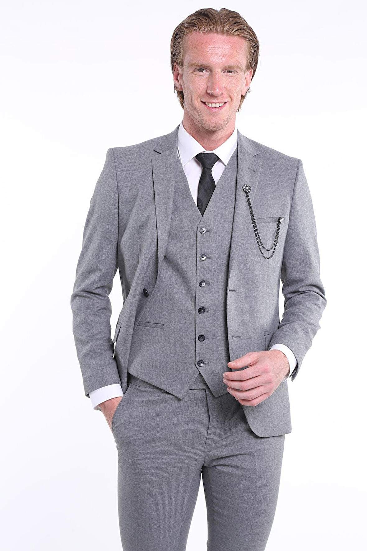 İntersivin Slim Fit 6 Drop Likralı  Yelekli Takım Elbise