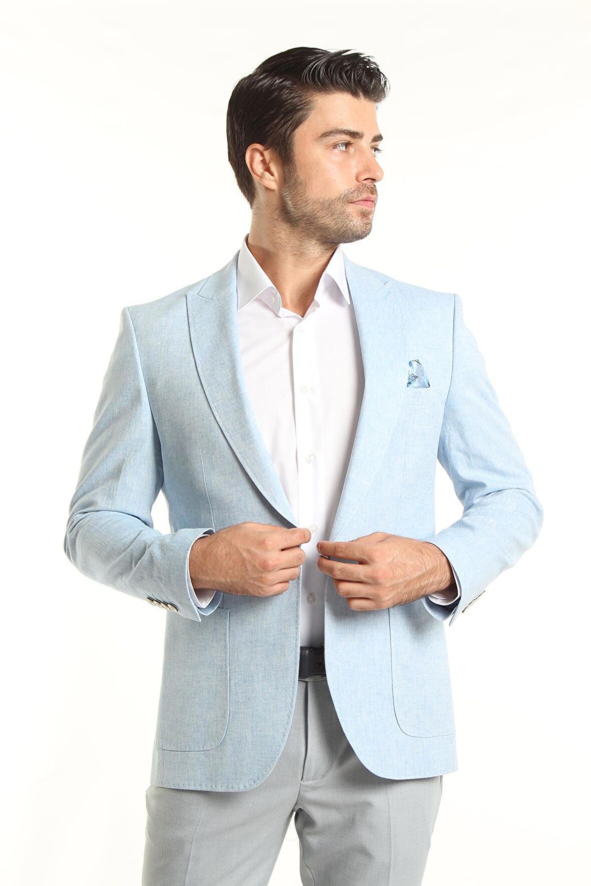 İntersivin Slim Fit 6 Drop Likralı Yarım Astarlı Yazlık Erkek Blazer Tek Ceket