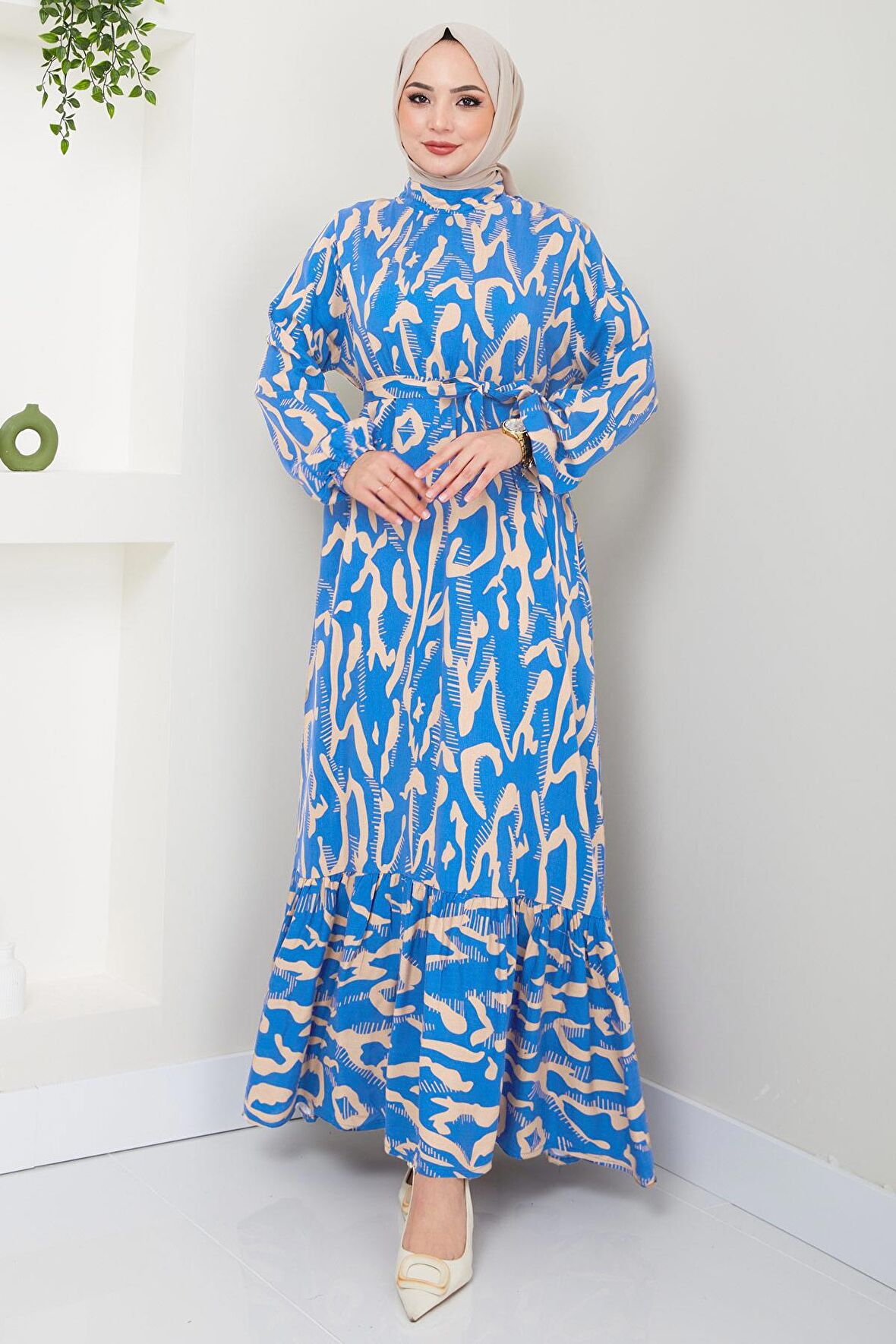 Mery Yazlık Viskon Elbise Mavi HM2409