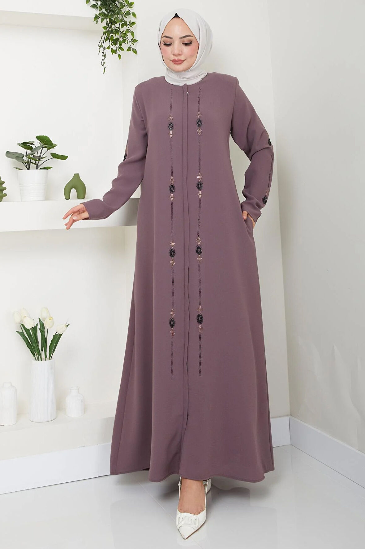 Simge Taşlı Ferace Gül Kurusu HM2480