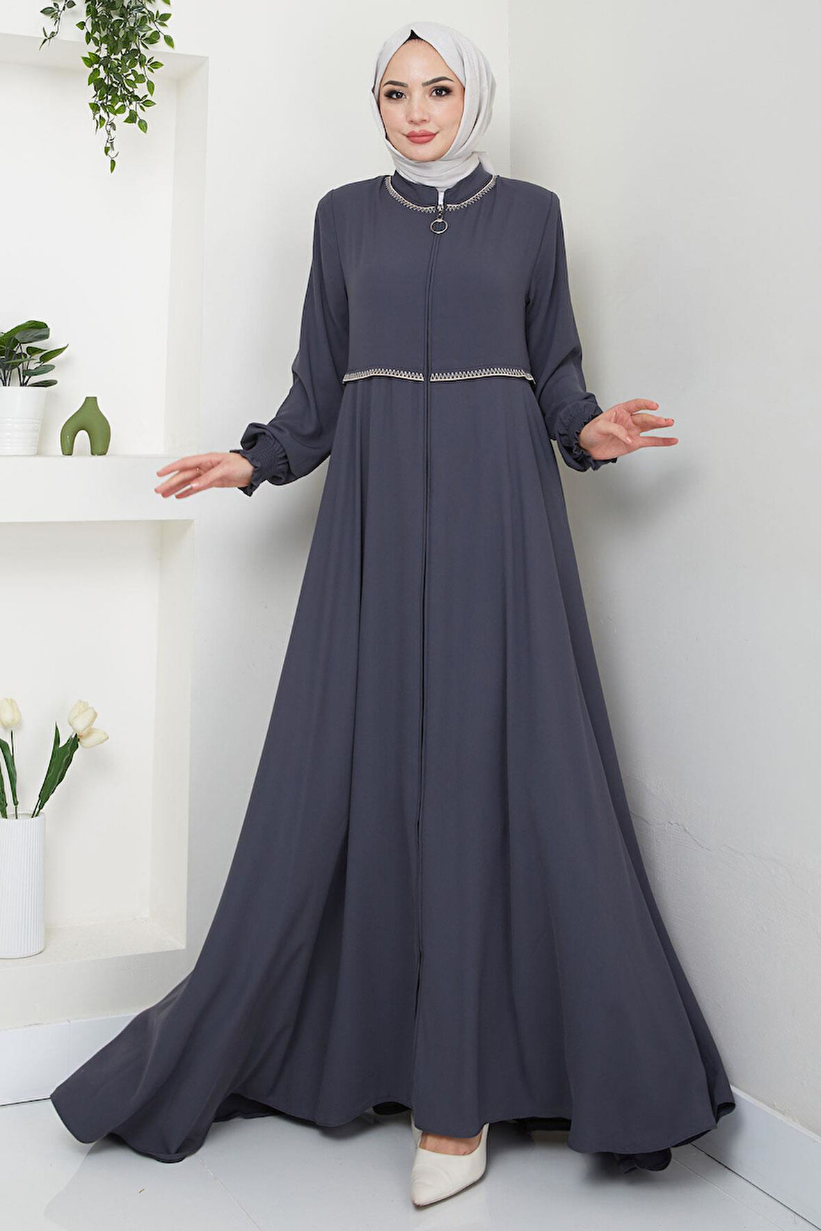 Nakışlı Mevlana Ferace Antrasit HM2359