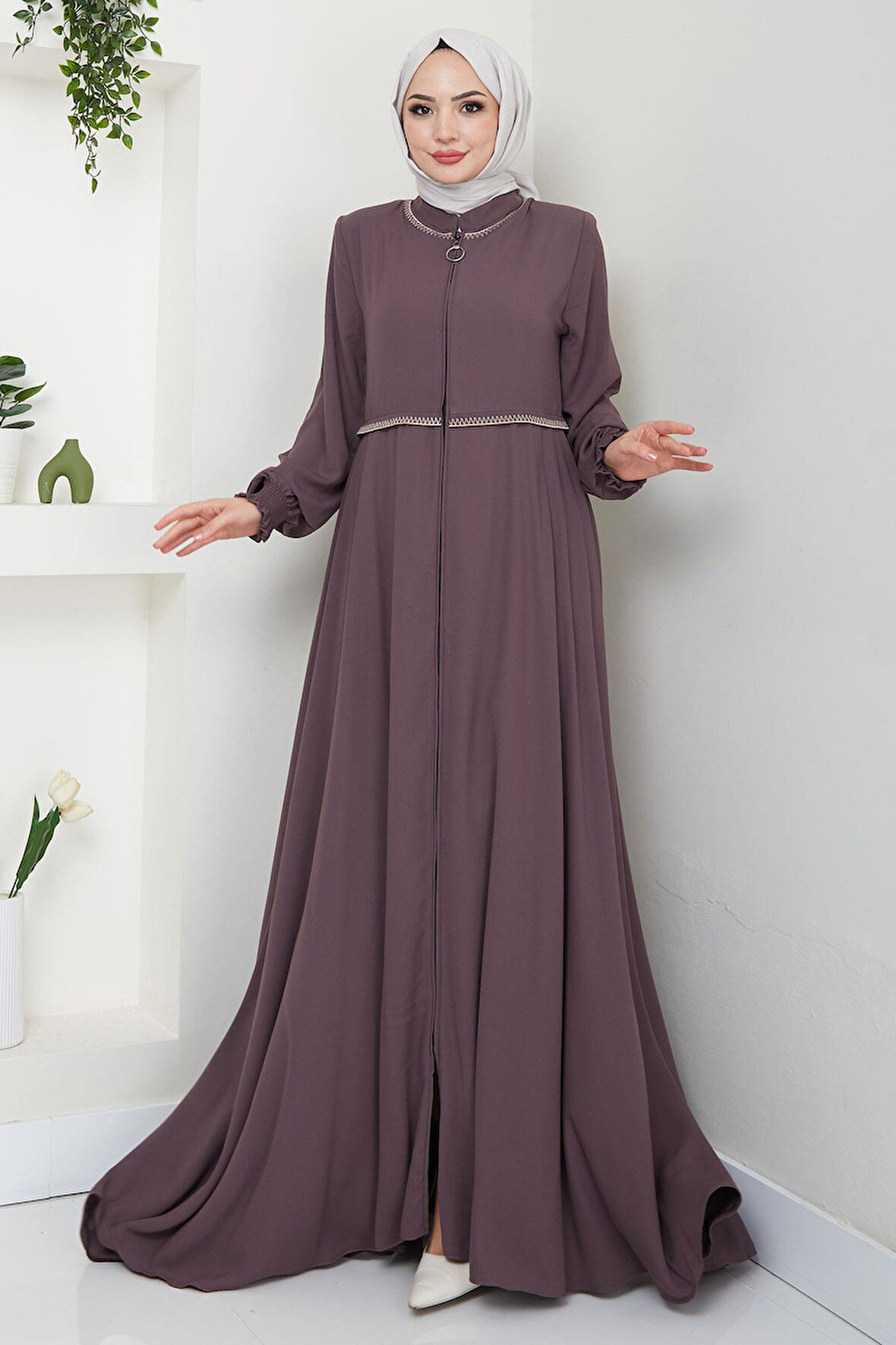 Nakışlı Mevlana Ferace Açık Kahverengi HM2359