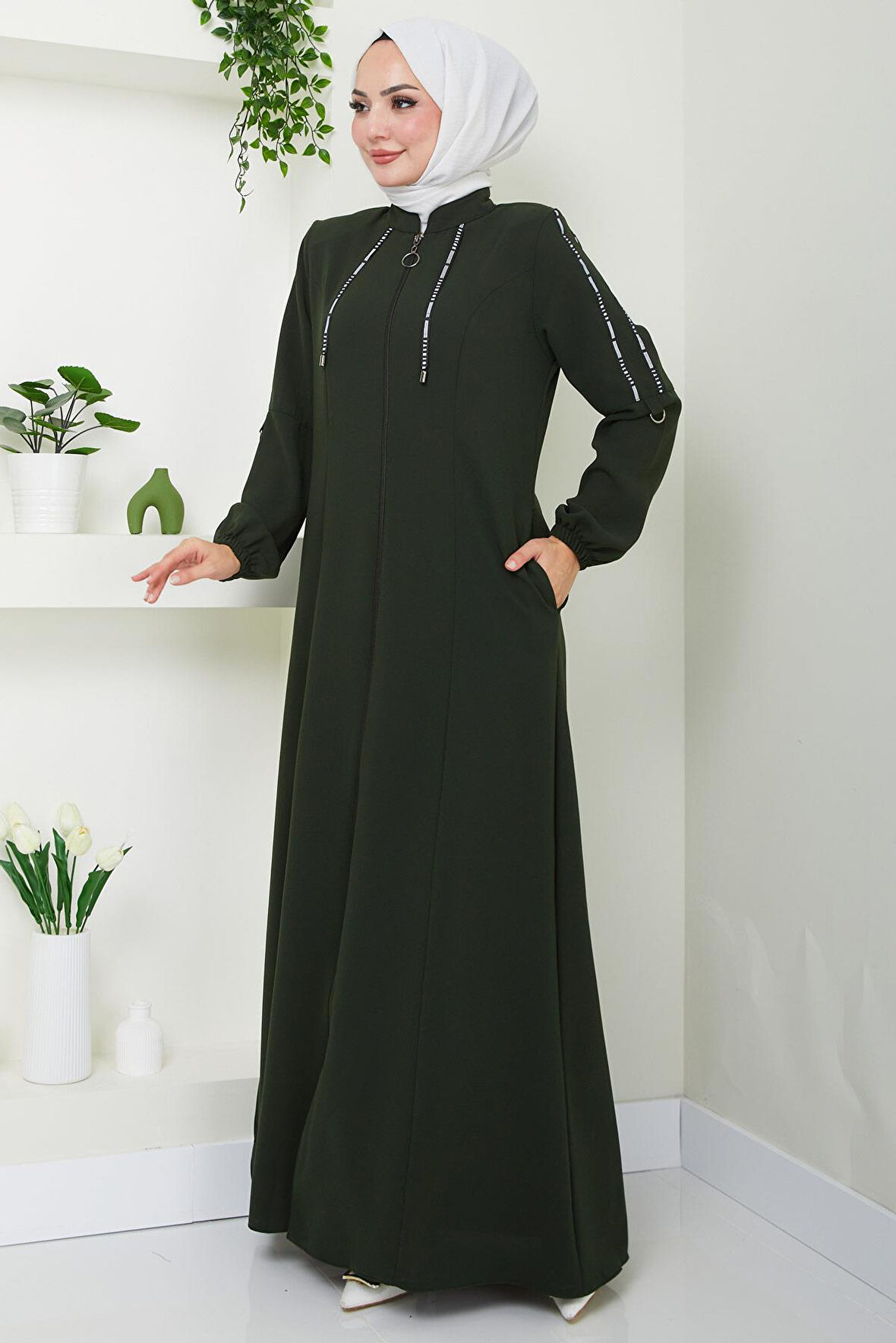 Şeritli Spor Ferace Haki HM2483