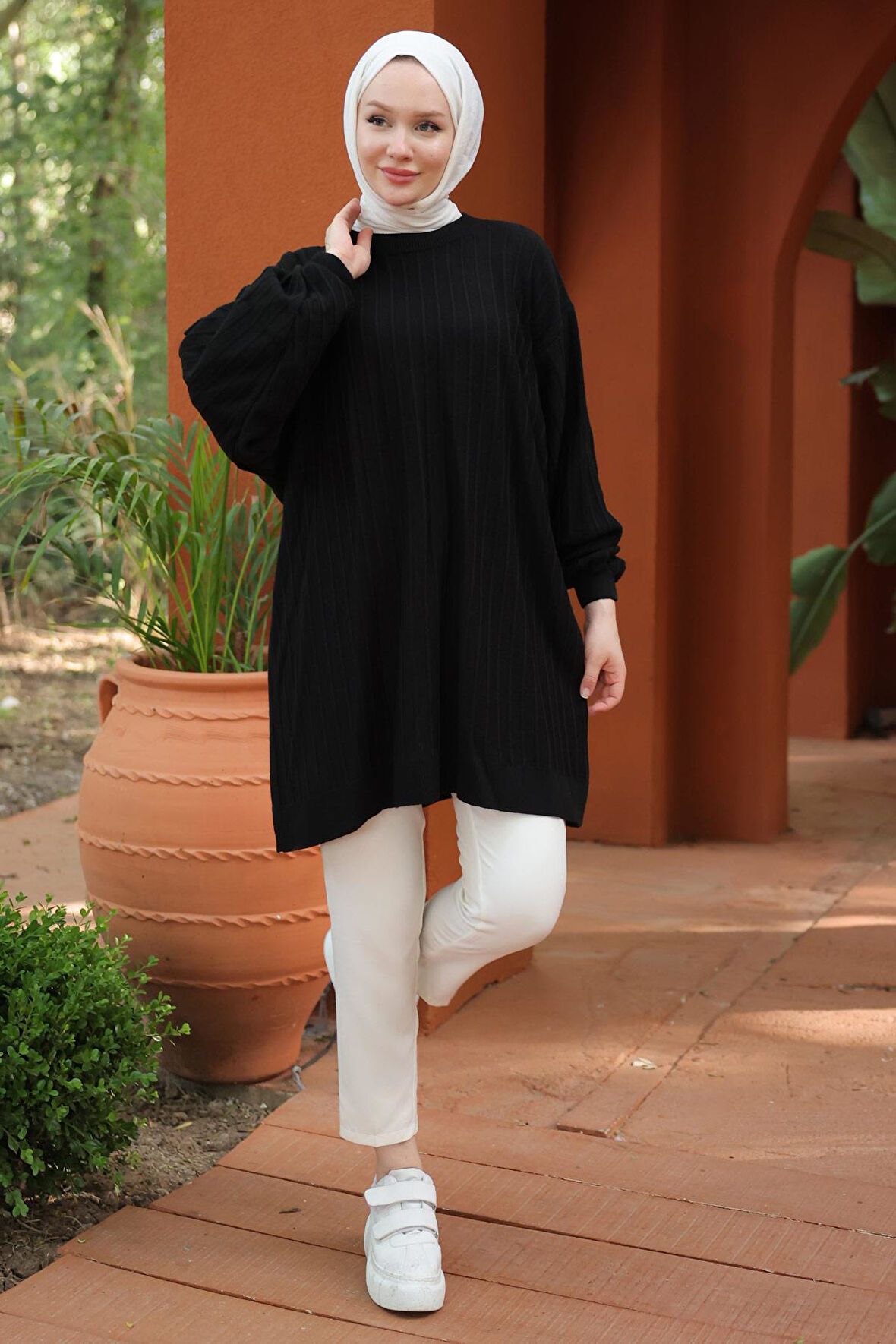 Balon Kol Triko Tunik Siyah HM2519