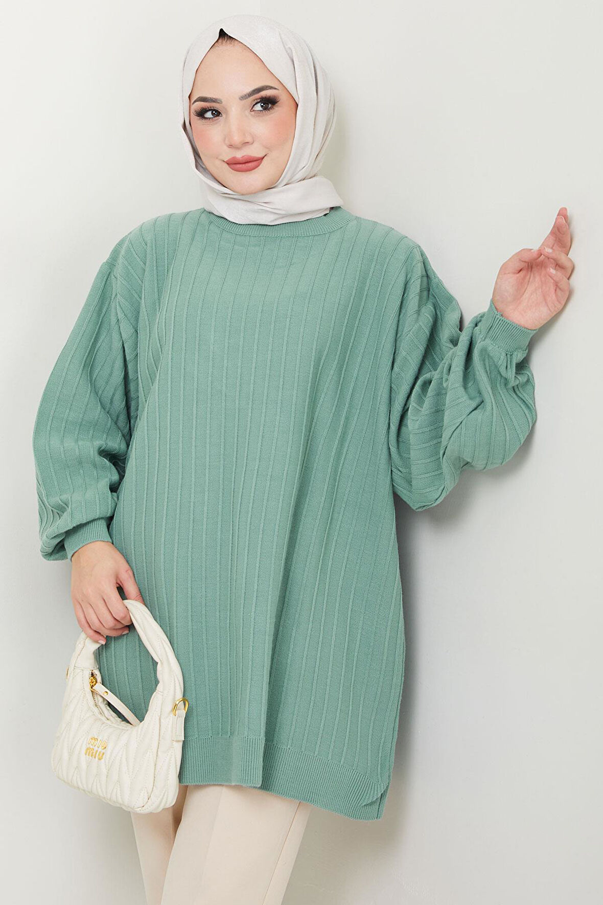 Balon Kol Triko Tunik Mint HM2519