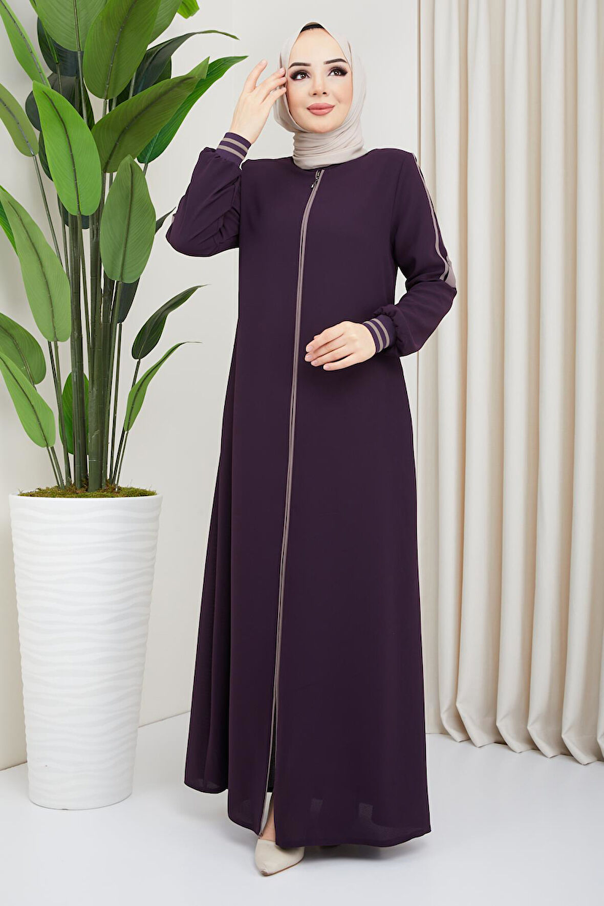 Biye Detaylı Mürdüm Ferace