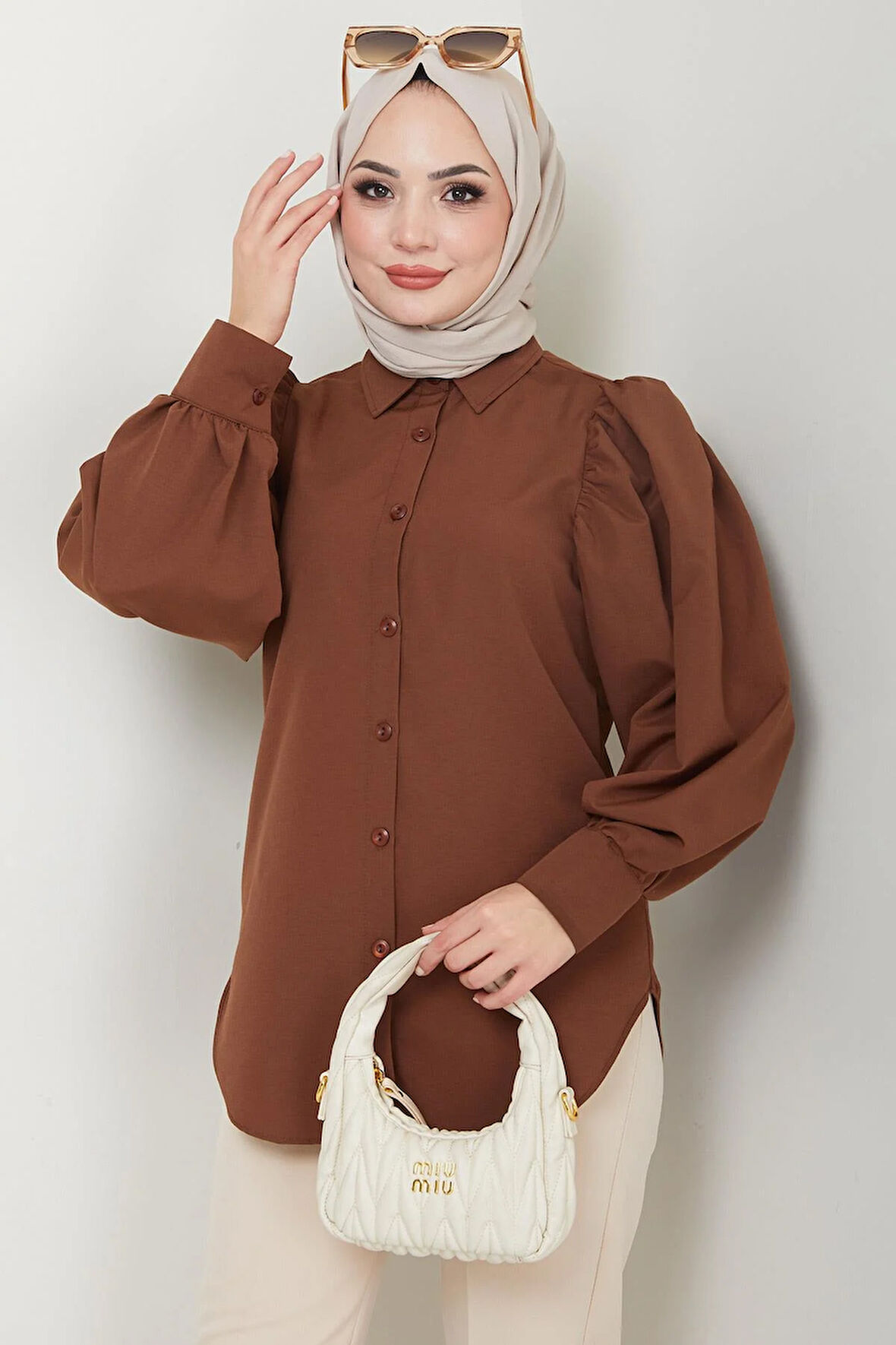 Balon Kol Gömlek Kahverengi HM2639