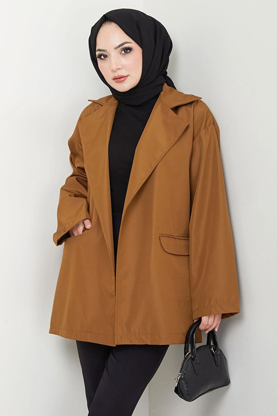 Leopar Detaylı Oversize Bondit Ceket Taba HM2638