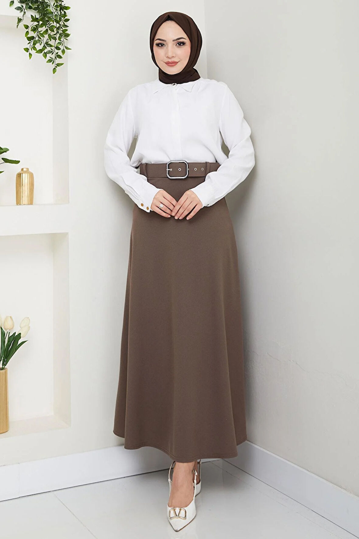 Kemerli Mevlana Etek Kahverengi HM2370