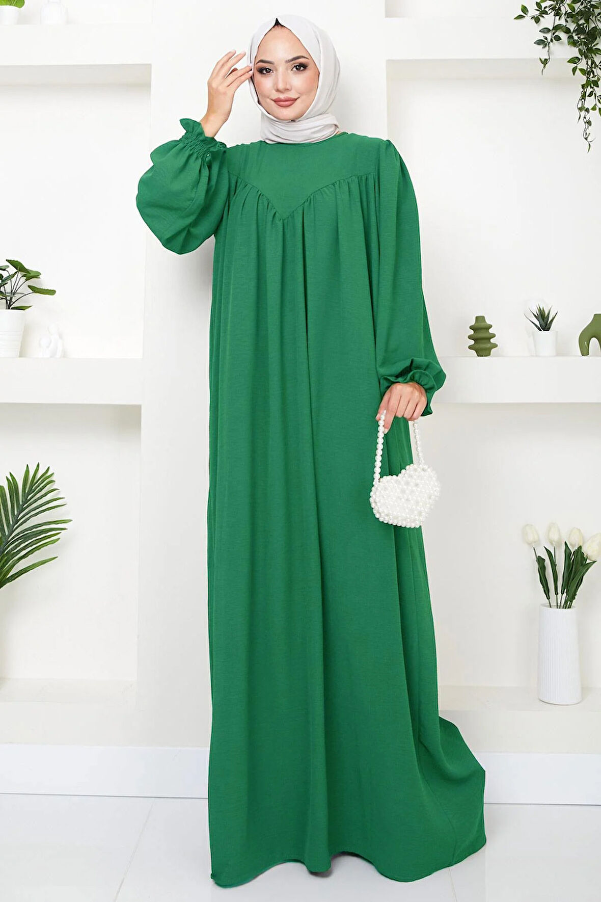 Büzgülü Robalı Elbise Yeşil HM2501