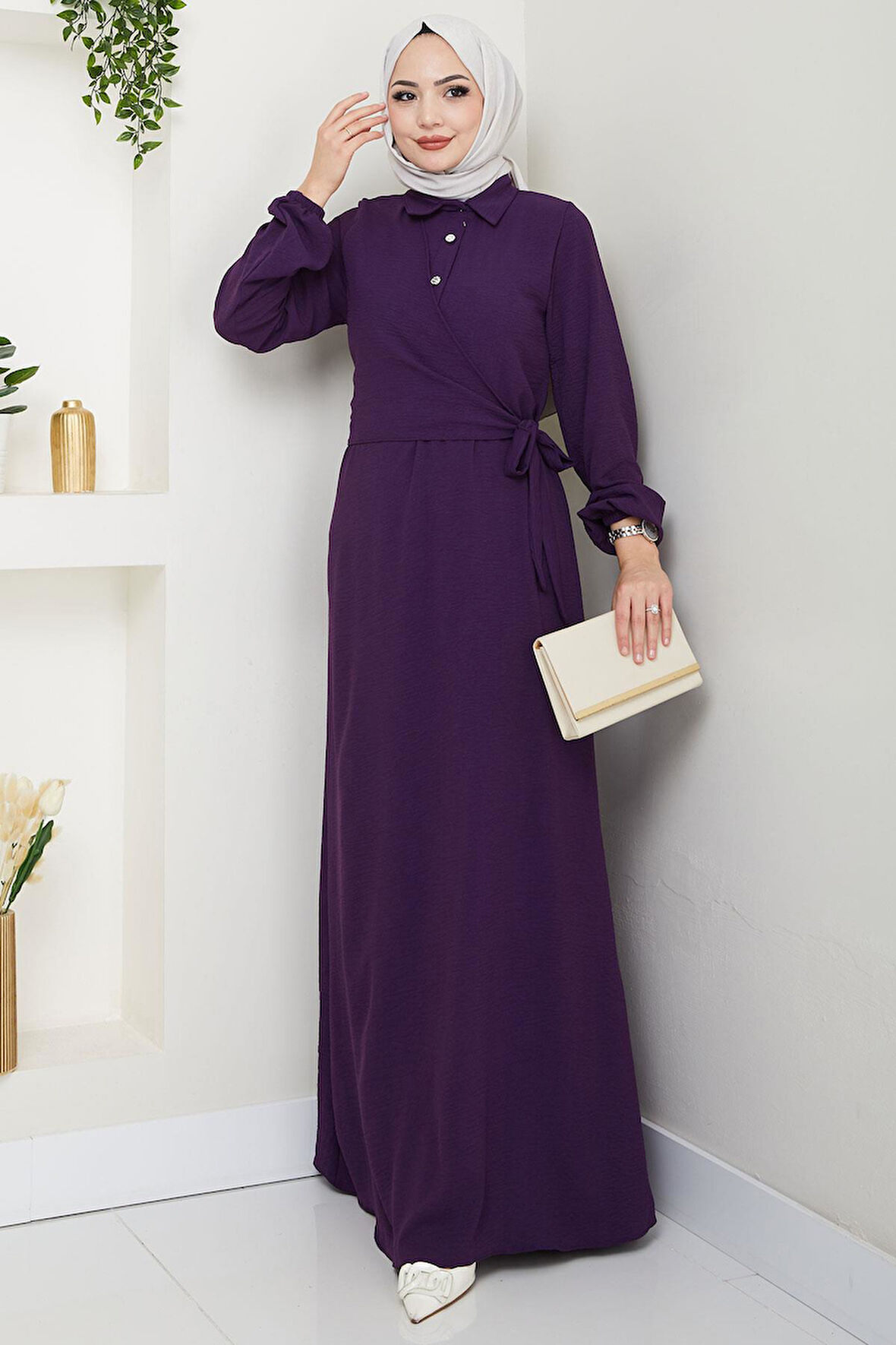 Yandan Bağlamalı Ayrobin Elbise Mor HM2729