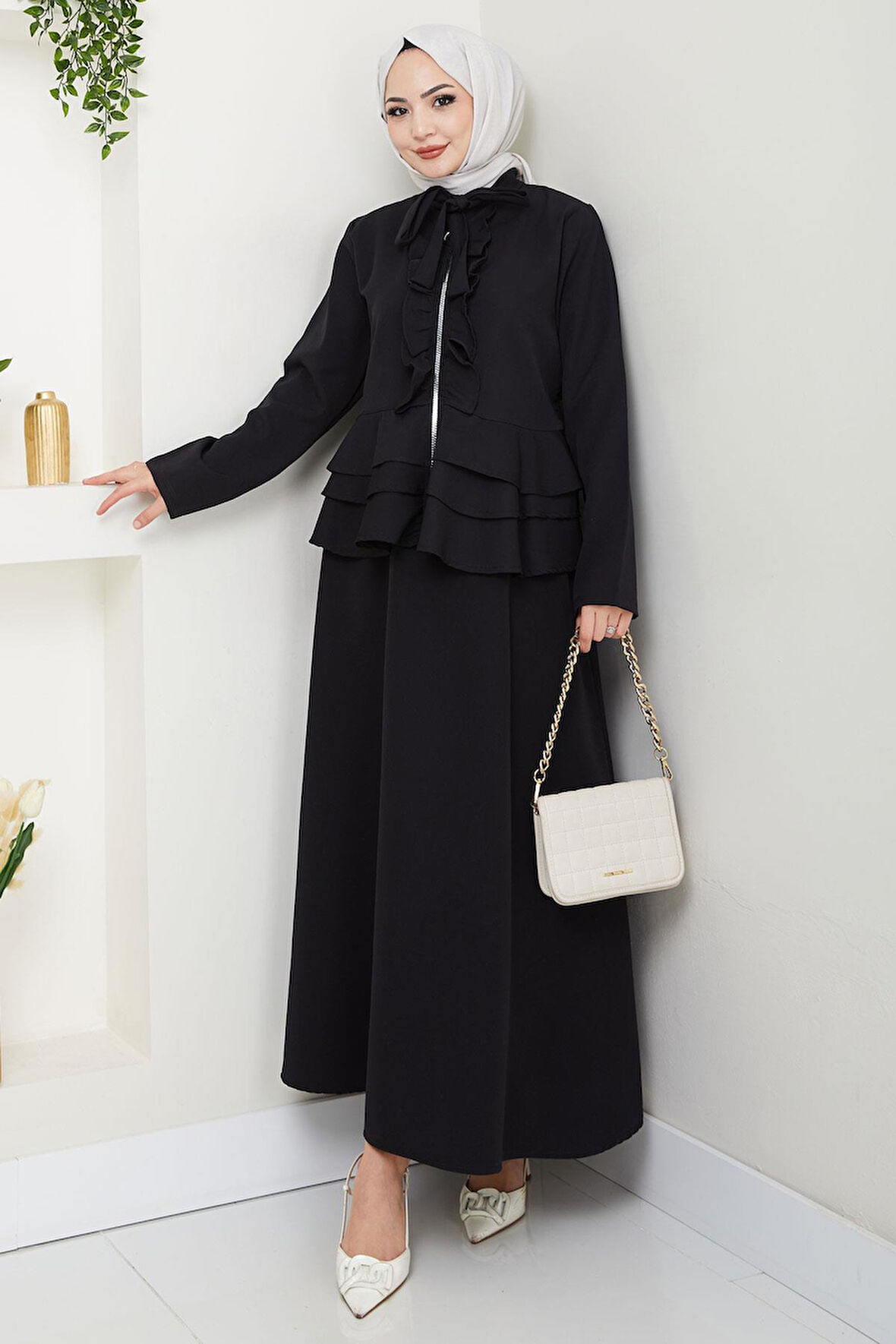 Fırfırlı Etekli Takım Siyah HM2722