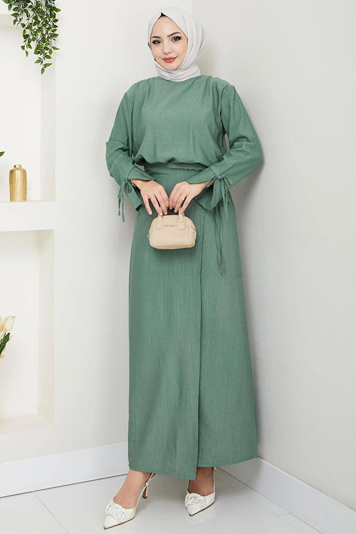 Bağcık Detaylı Etekli Takım Mint HM2724