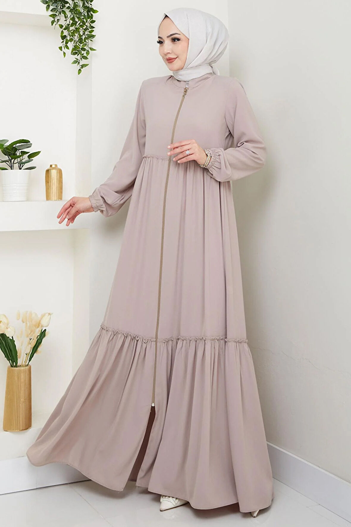 Büzgü Detaylı Ferace Bej HM2034