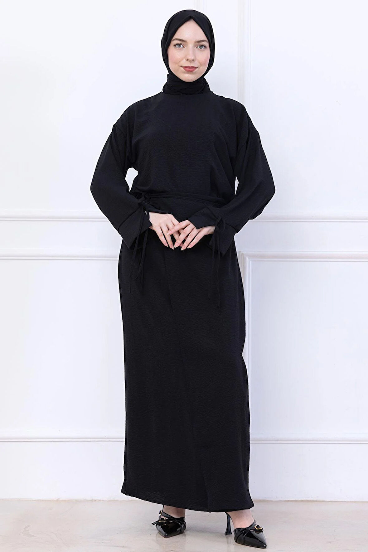 Yandan Bağlamalı Ayrobin Etekli Takım Siyah HM2738