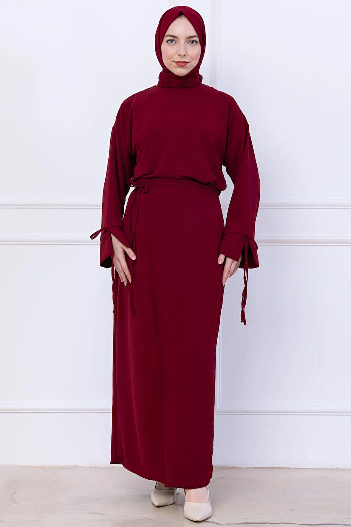 Yandan Bağlamalı Ayrobin Etekli Takım Bordo HM2738