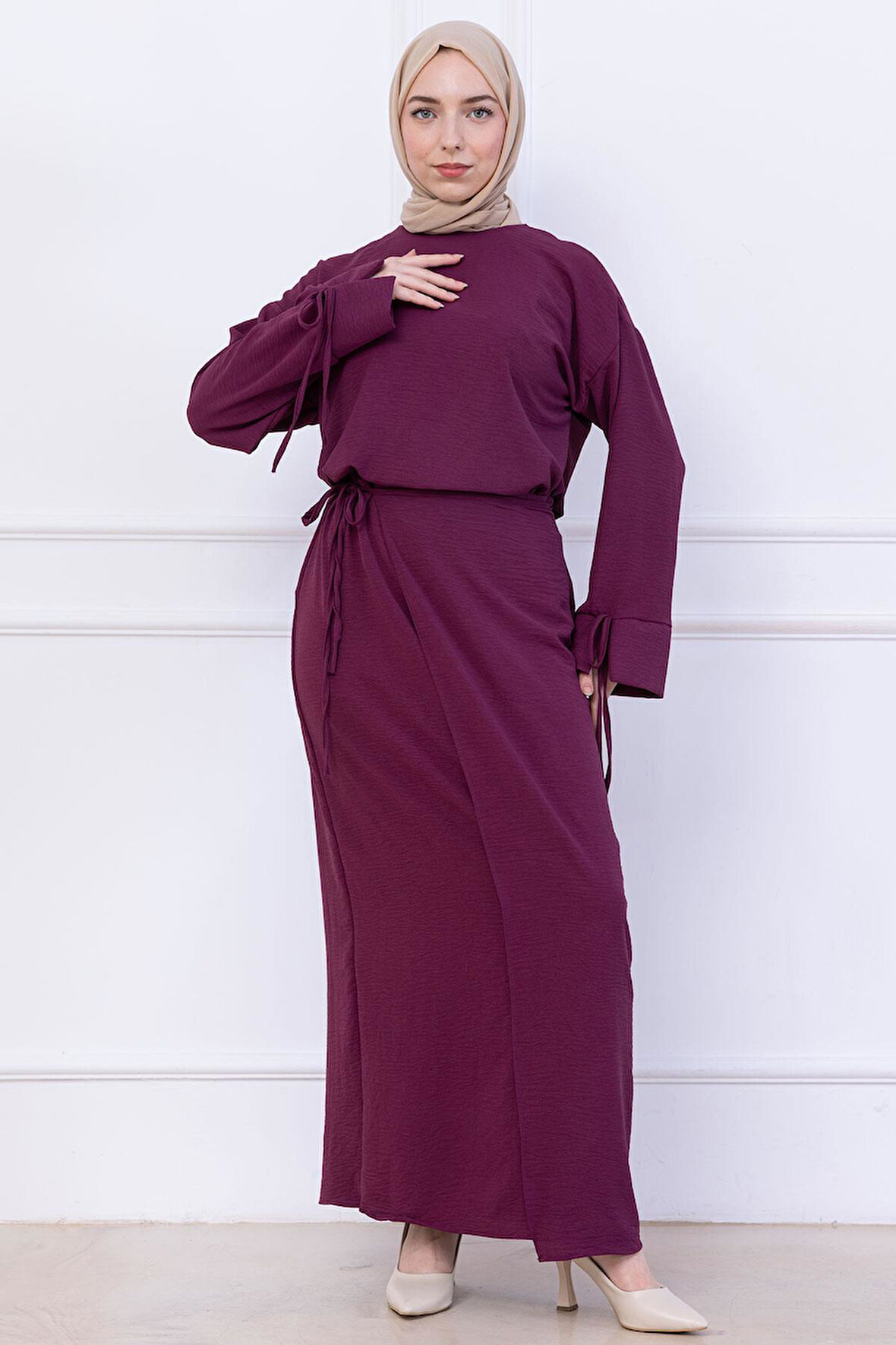 Yandan Bağlamalı Ayrobin Etekli Takım Mürdüm HM2738