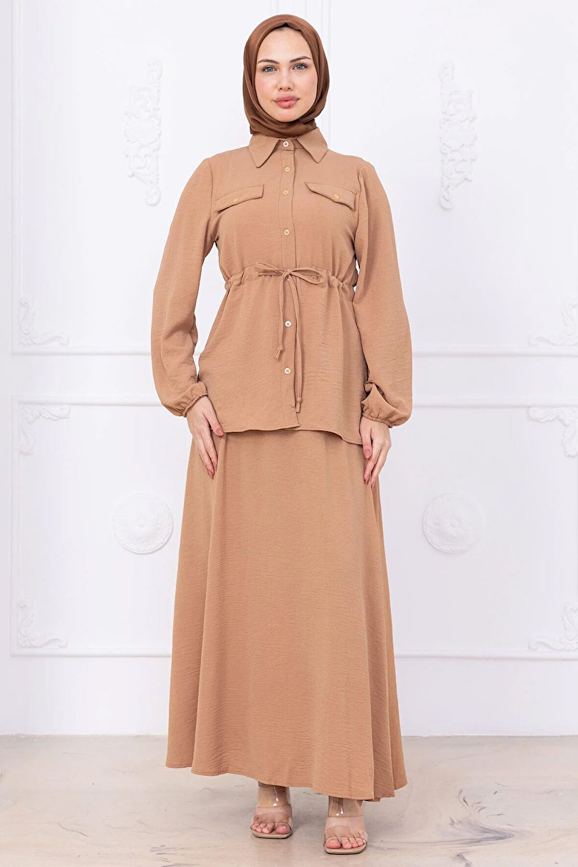 Beli Bağlamalı Etekli Ayrobin Takım Camel HM2734