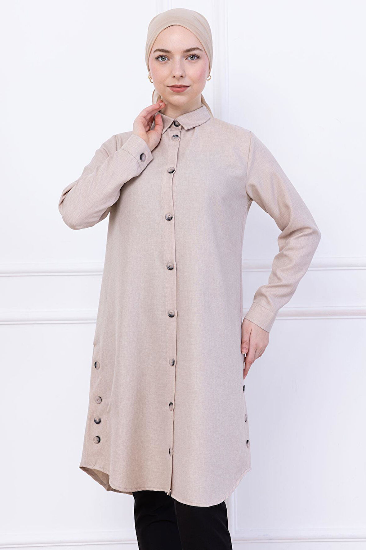 Düğme Detaylı Tunik Bej HM2737