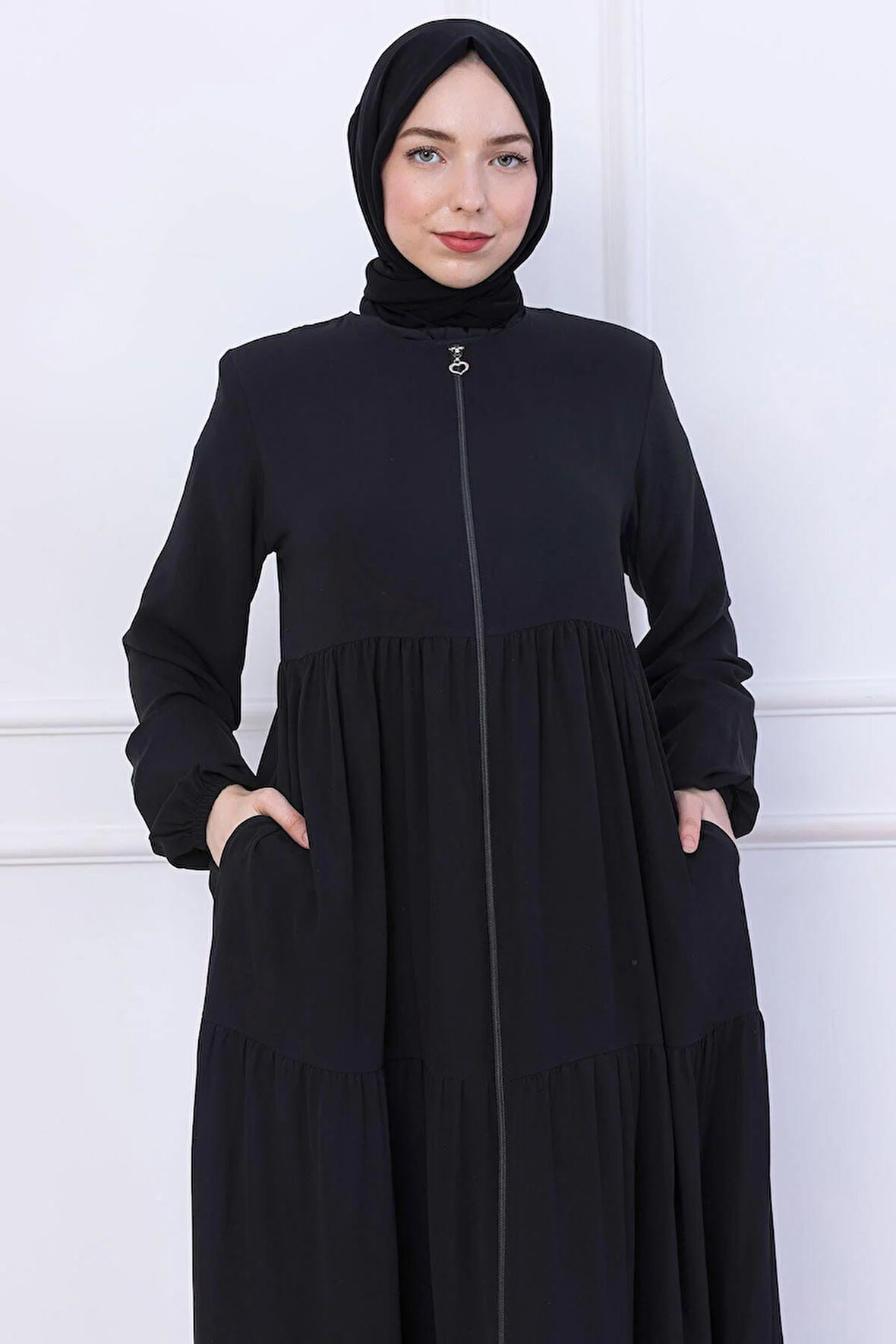 Kat Kat Büzgülü Ferace Siyah HM2735