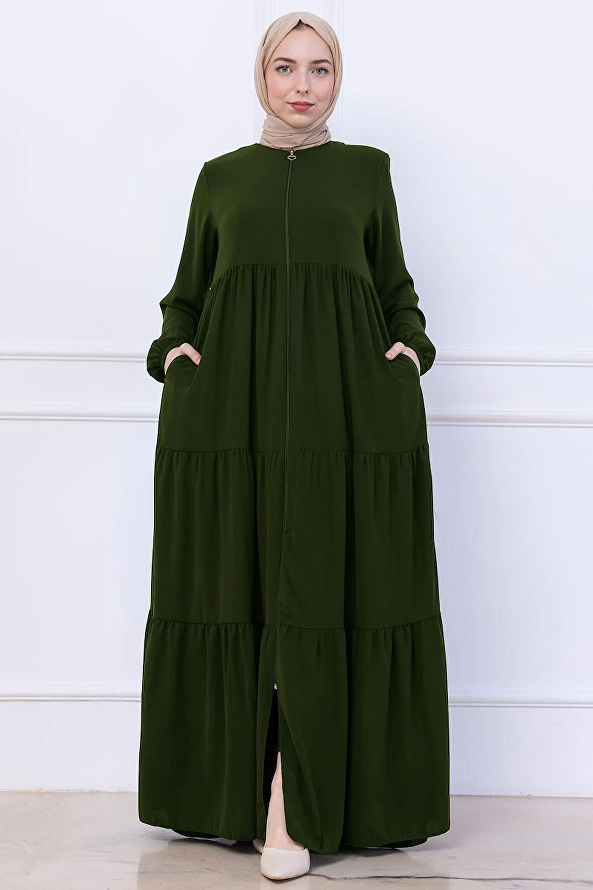 Kat Kat Büzgülü Ferace Haki HM2735