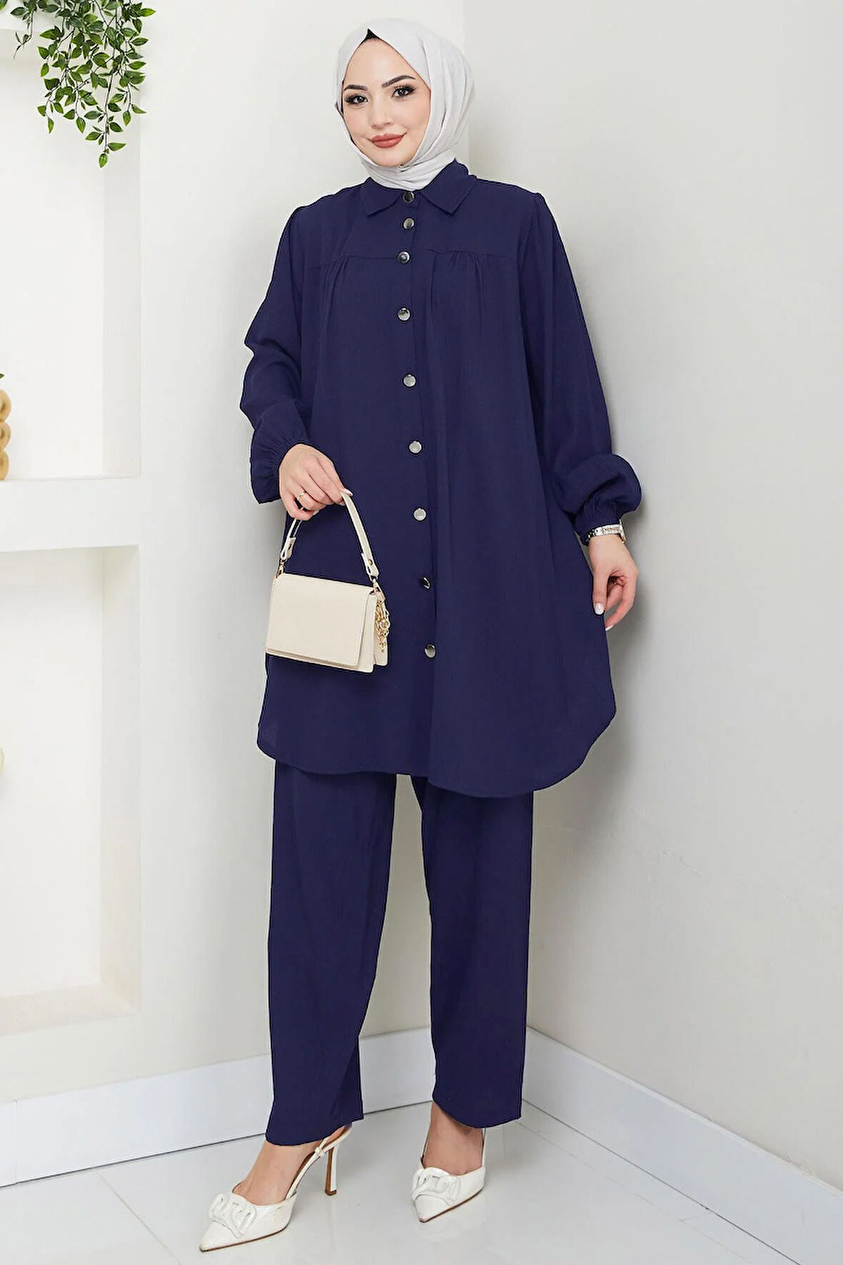 Büzgülü Gömlekli İkili Takım Lacivert HM2689