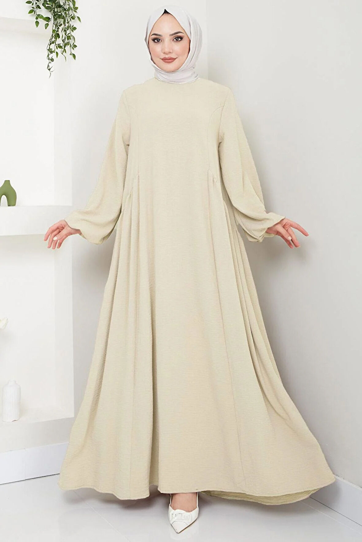 Eva Ayrobin Tesettür Elbise Krem HM2454