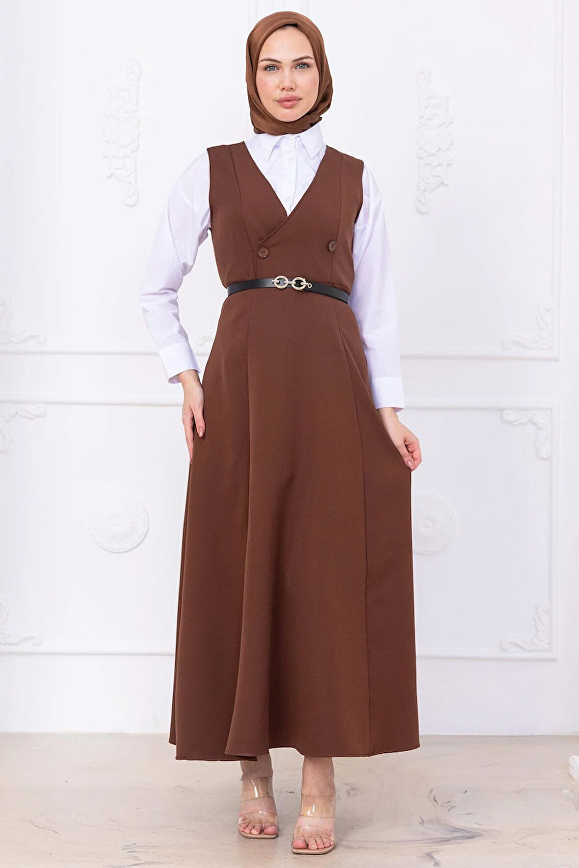 Kemerli Düğmeli Jile Kahverengi HM2741