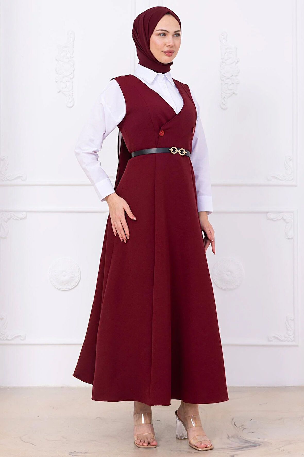 Kemerli Düğmeli Jile Bordo HM2741