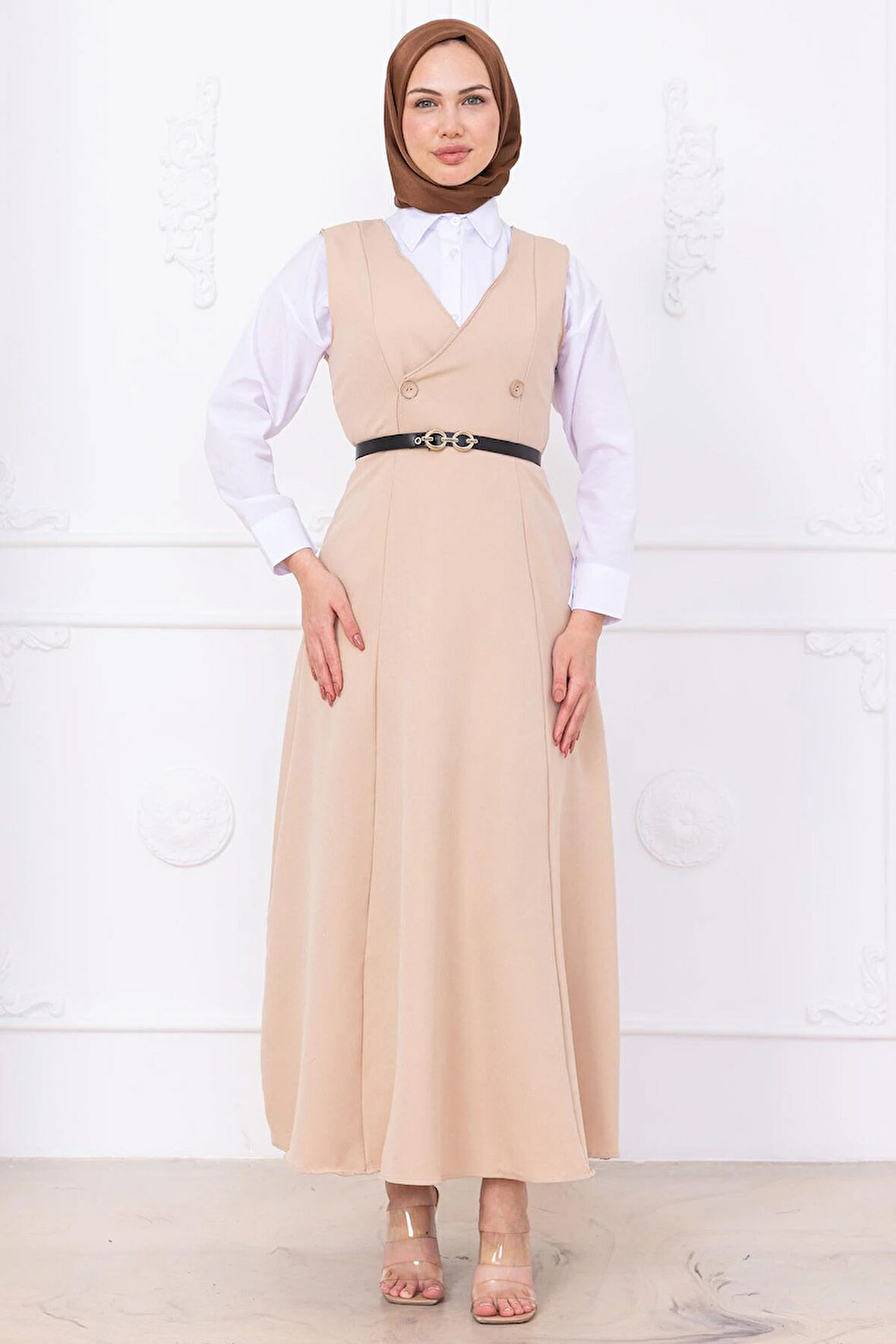 Kemerli Düğmeli Jile Bej HM2741