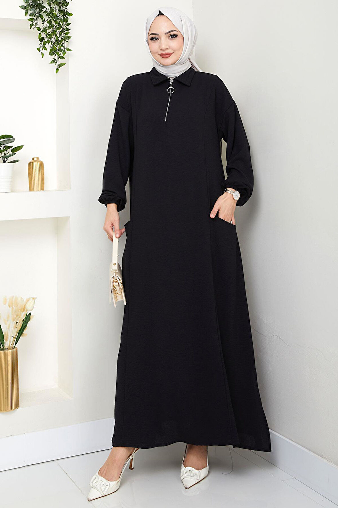 Yarım Fermuarlı Cepli Ayrobin Takım Siyah HM2759