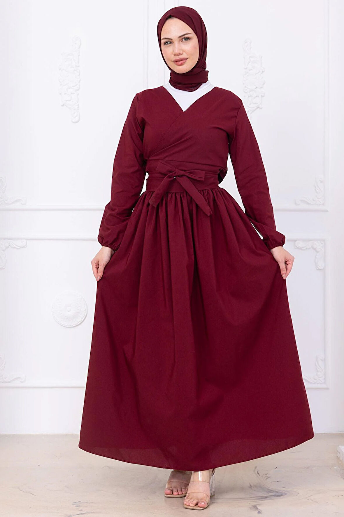 Bağlamalı Etekli Takım Bordo HM2752