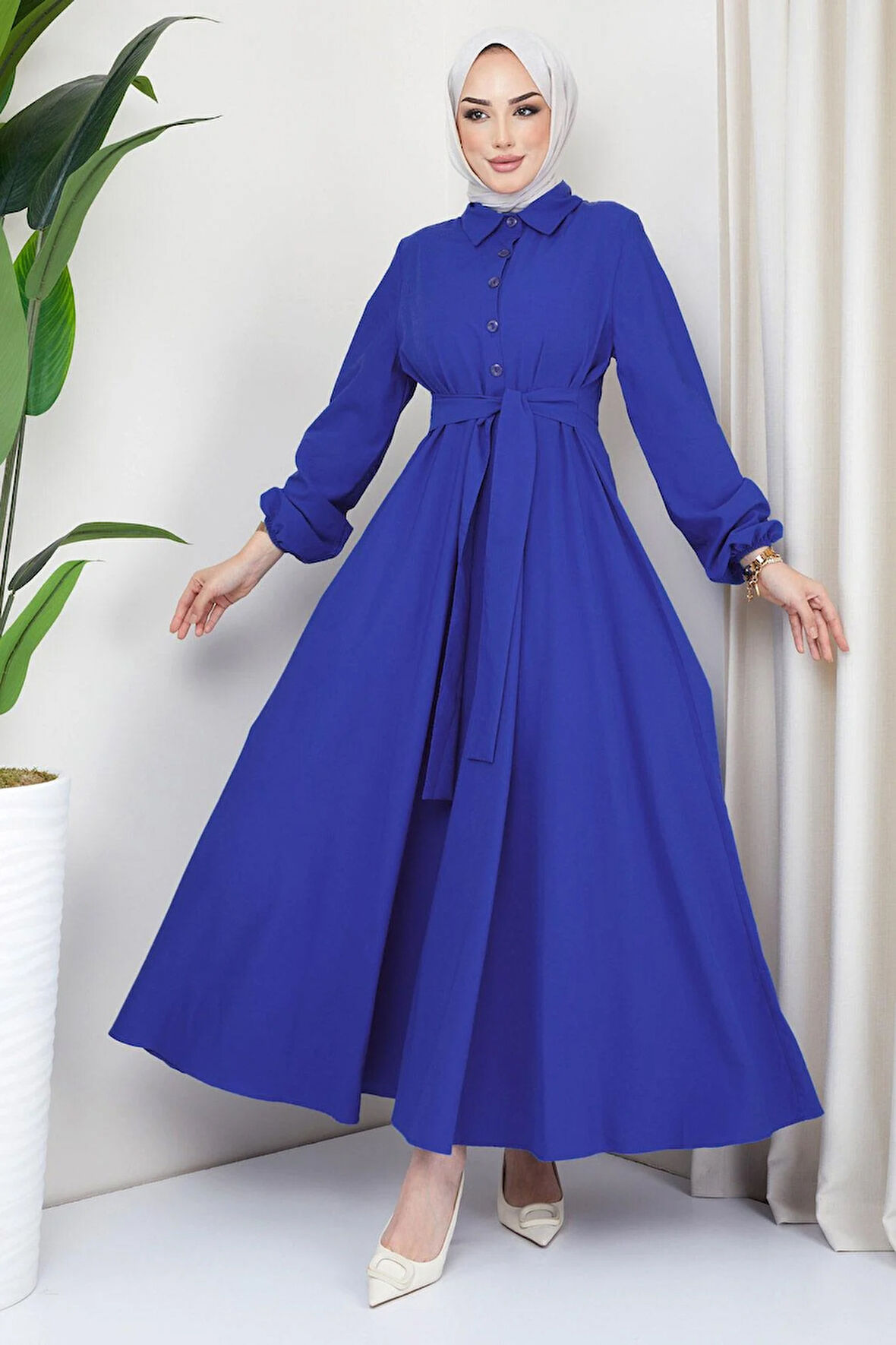 Kuşaklı Mevlana Elbise Mavi HM2105