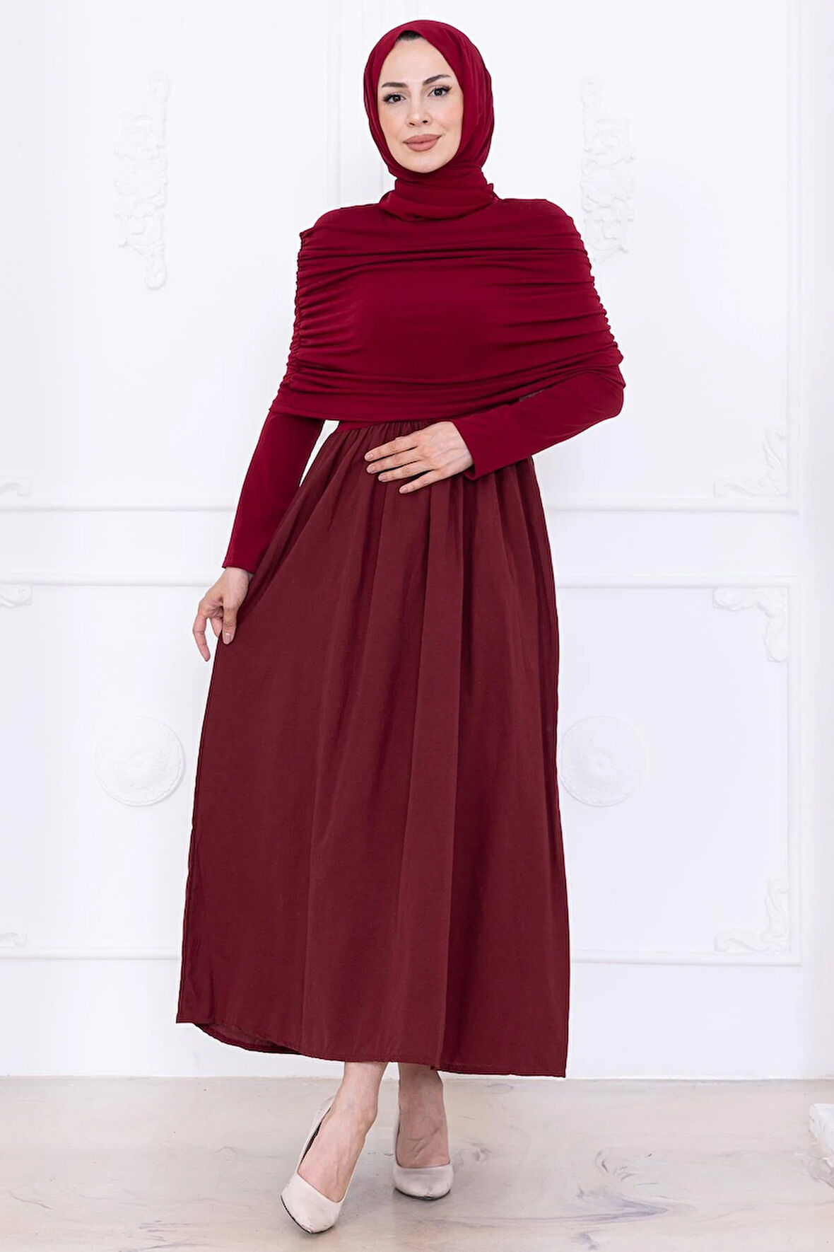 Drapeli Elbise Bordo HM2780