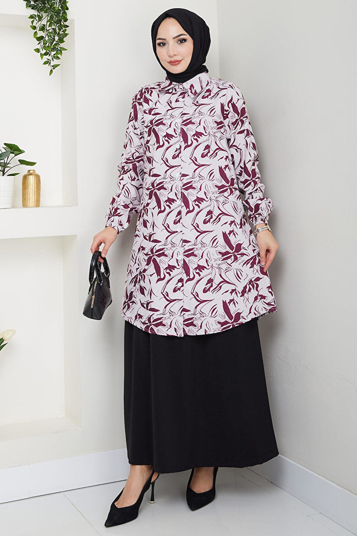 Çiçek Desenli Etekli Takım Mürdüm HM2739