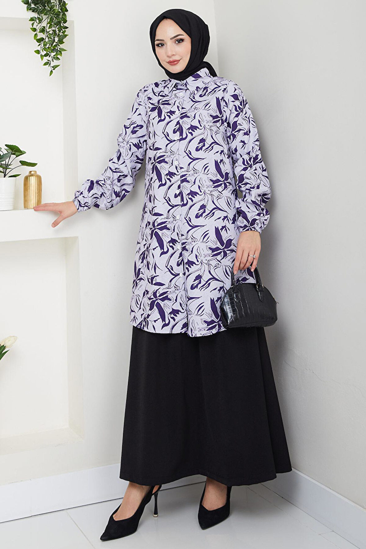 Çiçek Desenli Etekli Takım Mor HM2739