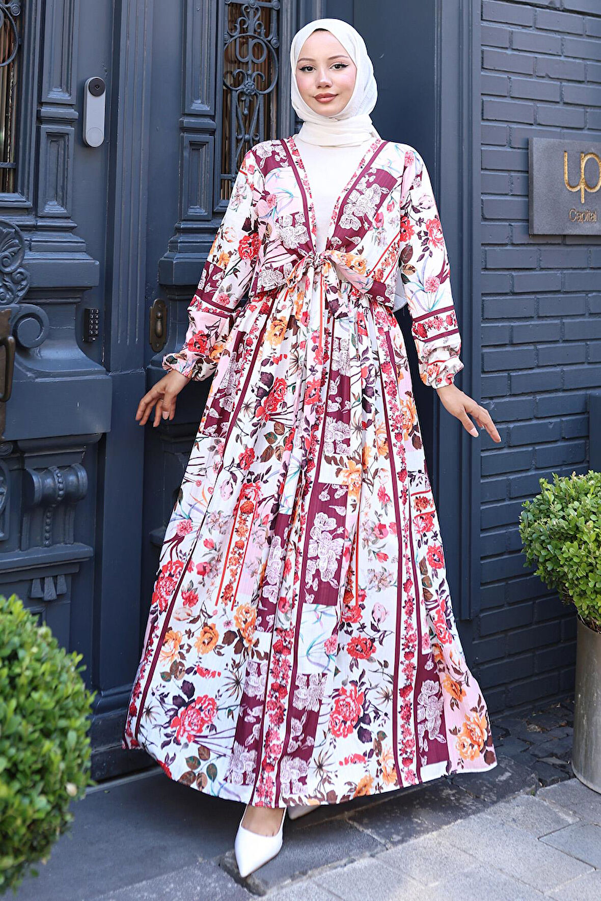 Çiçek Desenli Bağlamalı Etekli Takım Pembe HM2768