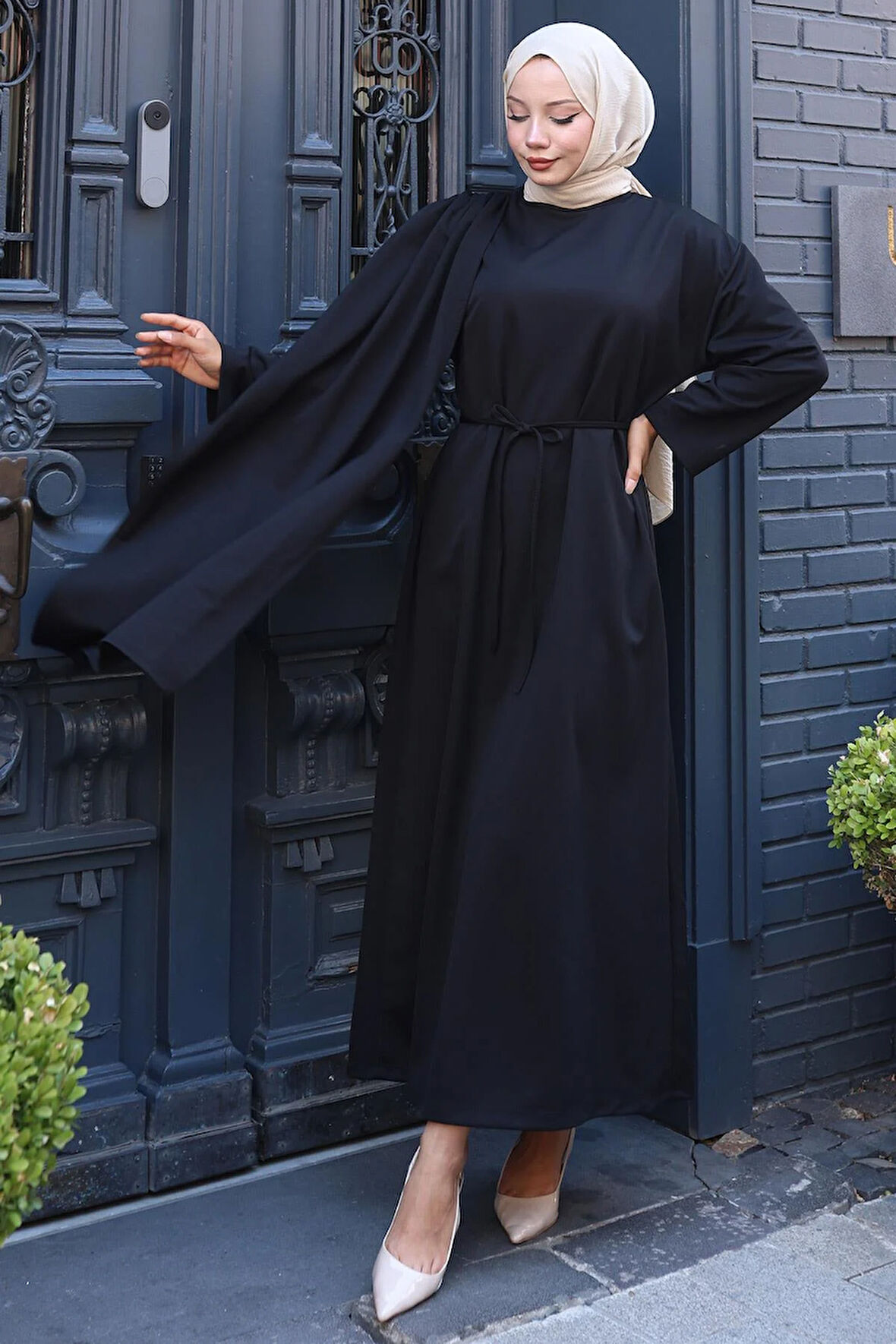 Şal Detaylı Elbise Siyah HM2792