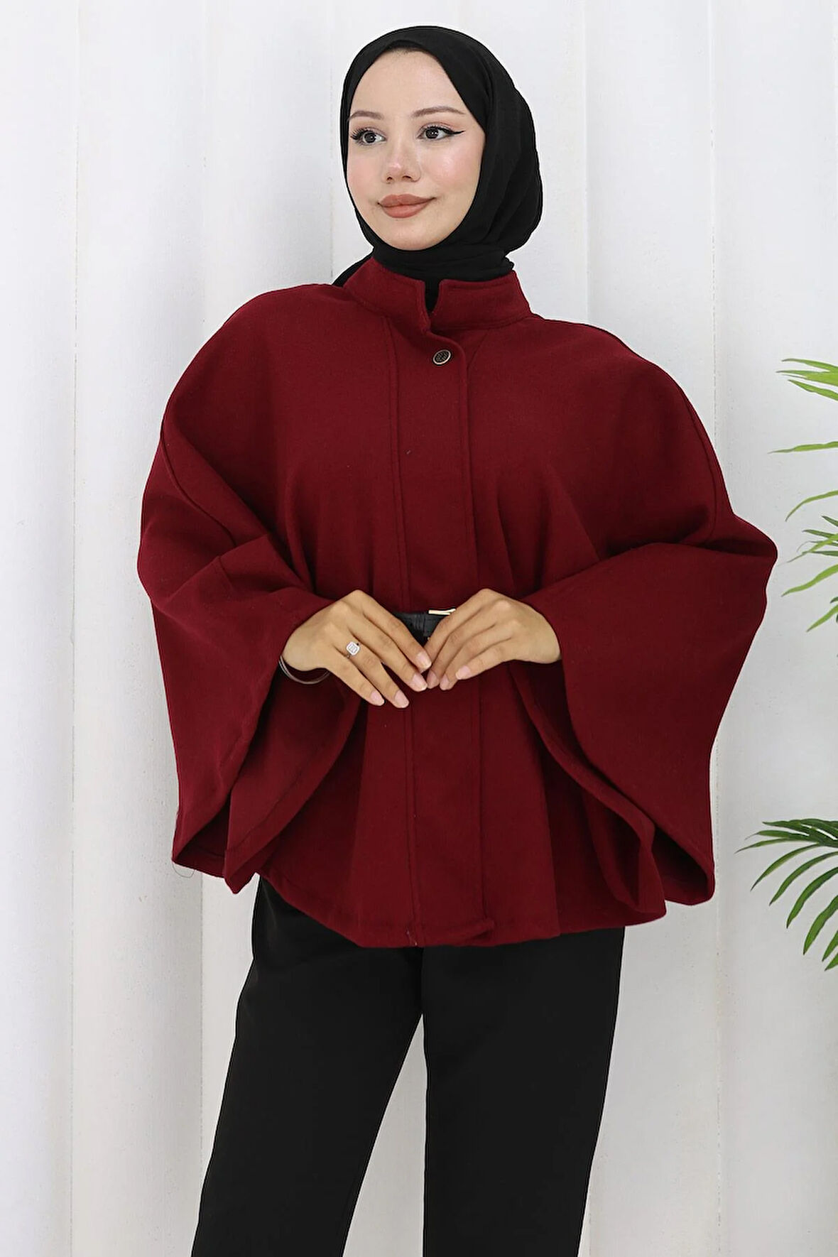 Kemerli Kaşe Panço Bordo HM2842