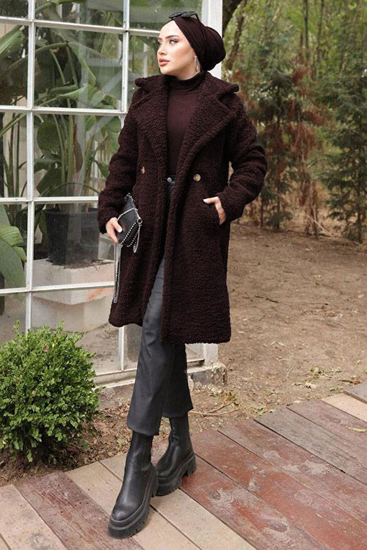 Fleto Cepli Peluş Mont Kahverengi HM2506