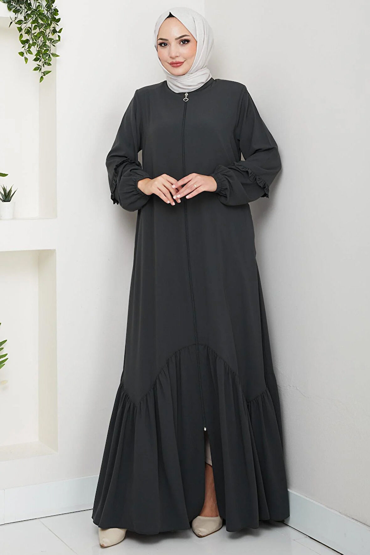 Kolu Volanlı Ferace Füme HM2862