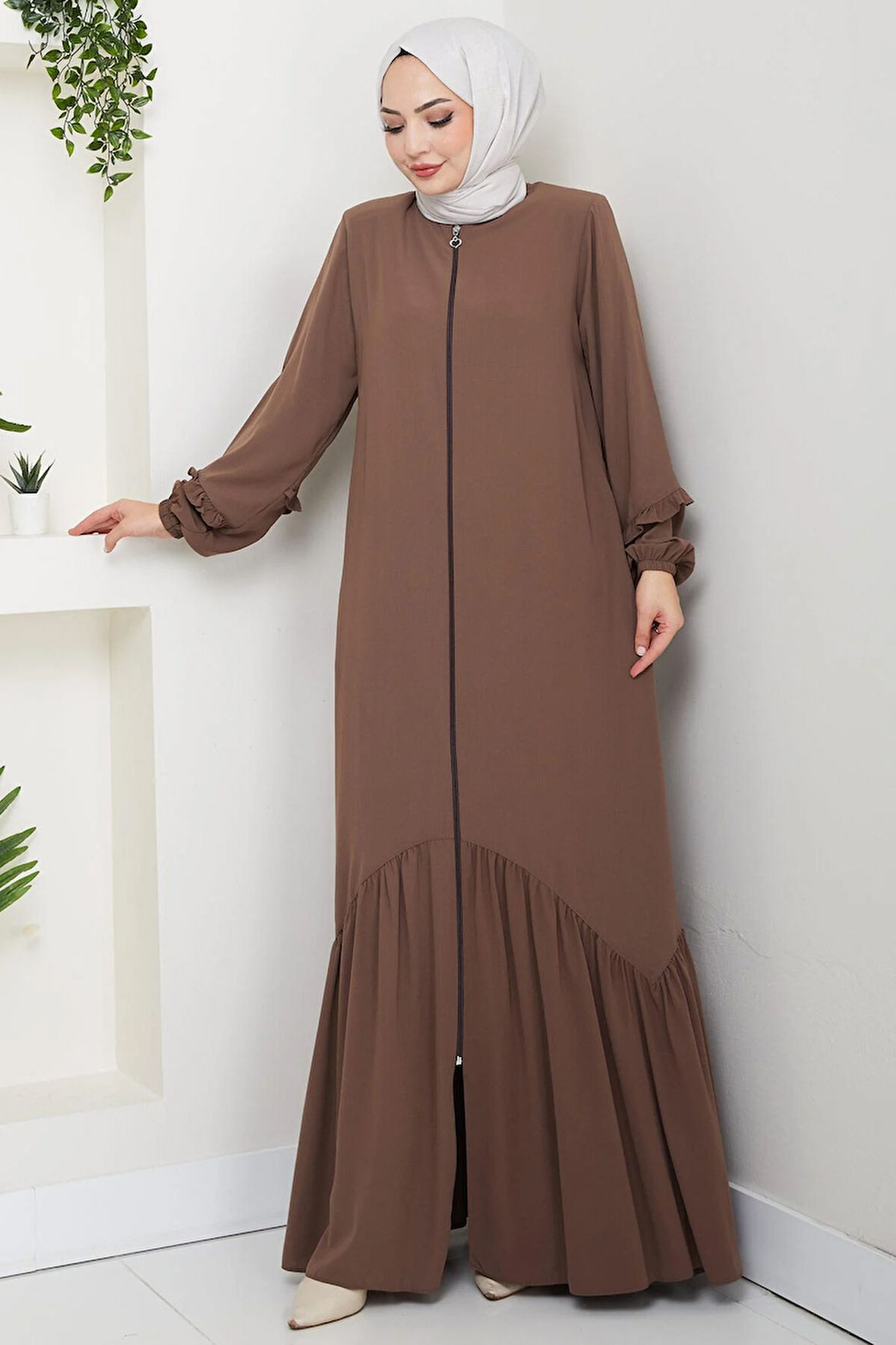 Kolu Volanlı Ferace Kahverengi HM2862