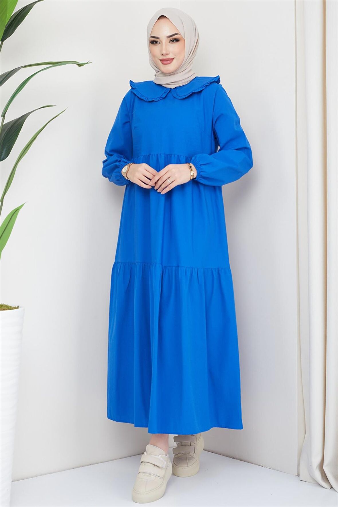 Bebe Yaka Tesettür Elbise İndigo