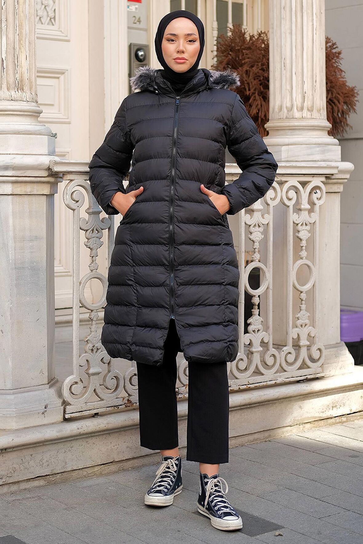 Dolumlu Şişme Mont Siyah HM2294