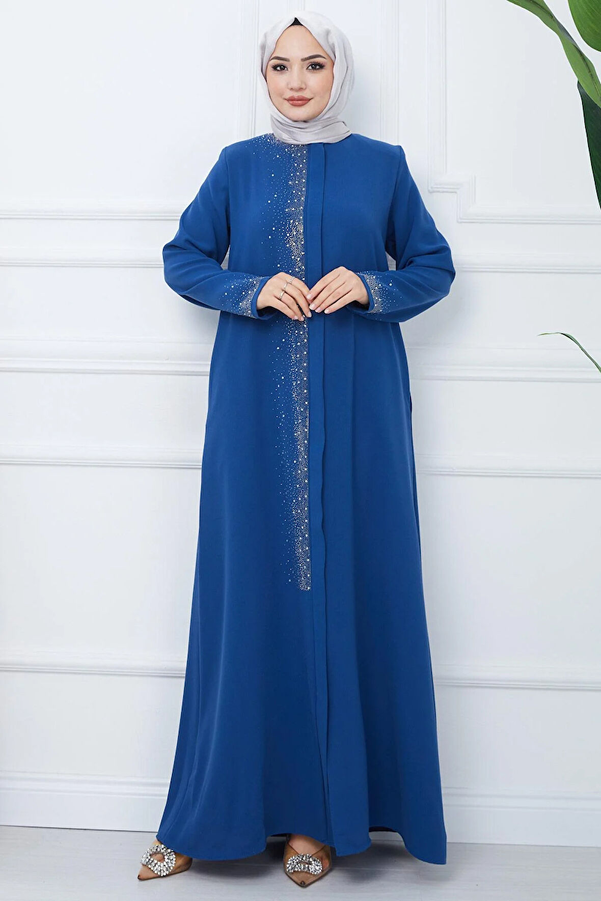 Işıl Taş Detaylı Büyük Beden Ferace İndigo HM2351
