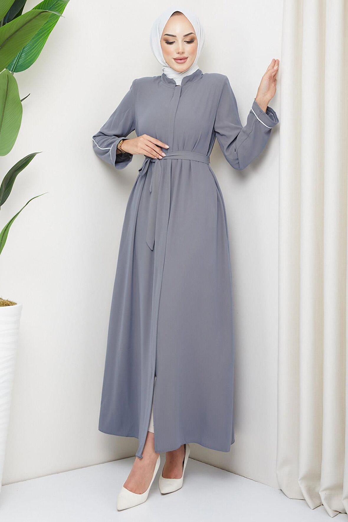 Kuşaklı Gizli Patlı Ferace Gri HM2178