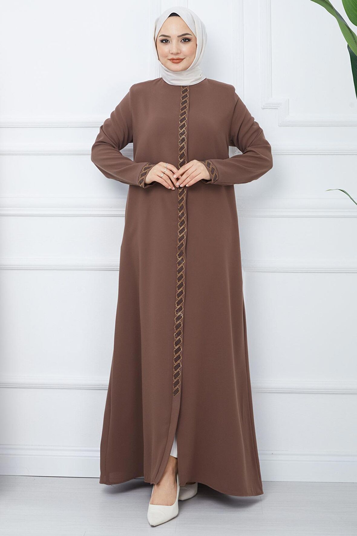 Gizem Taşlı Ferace Kahverengi HM2358
